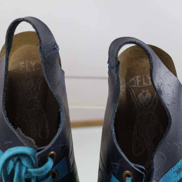 Vintage Fly Girl Blue Leather Peep Toe Wedges - Picture 15 of 15